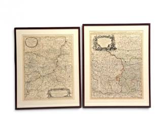 44 AntiqueSansonHandColoredEuropeanMapswCertificatesPair
