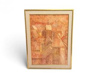 71 SignedOriginalAbstractArchitecturalPaintinginGoldFrame