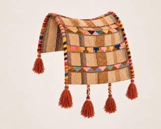 6 VintageGeometricWovenCamelCoverwBraidedTassels