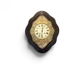 26 AntiqueFrenchFougeratdesBoisWallClockBrassInlayWoodCase