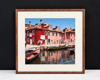 85 VeniceCanalBoatsColorfulHousesFramedPhotograph