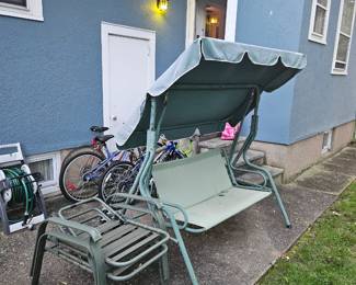 Lawn furniture including swing chairs and cushions