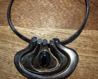 Vintage Mexico 4 Pc Omega Slide Choker Sterling & Onyx Signed