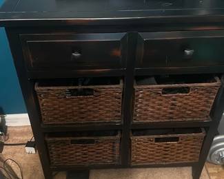 Black Wood 4-Basket Storage Cabinet