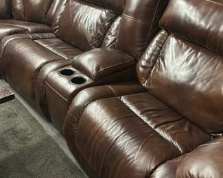 Brown Leather Reclining Sectional