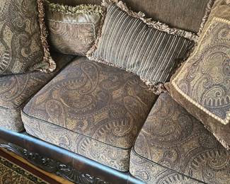 Ornate Brown Upholstered Sofa