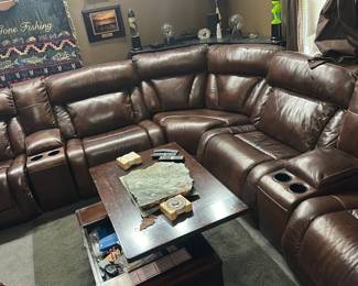 Brown Leather Reclining Sectional
