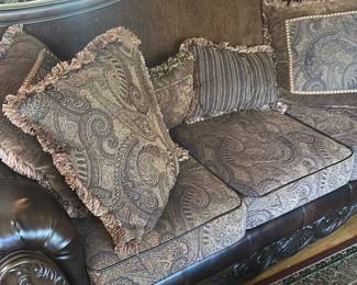 Ornate Brown Upholstered Sofa