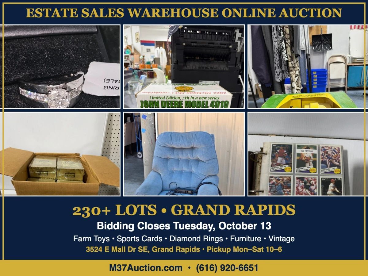 Grand Rapids Estate Sales Warehouse Online Auction – Bidding Closes Tuesday, Oct 13 – Pickup Mon–Sat 10 AM–6 PM