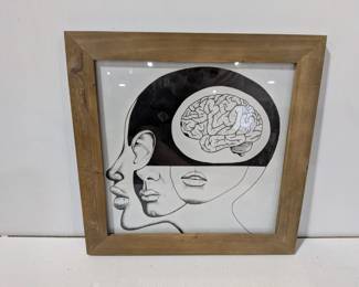 Wood Framed High Quality Photo Art: Enigmatic/ Abstract Head & Brain: Size 14 3/4" x 14 3/4"