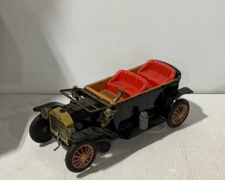 Vintage Tin Litho Ford Model T Touring Car Toy with Red Interior