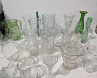 Large Glass Vase Lot - All Glass, Some Green, Most Clear