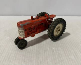 Red Die-Cast Farm Tractor Toy with Narrow Front Wheels & Rubber Rear Tires