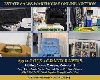 Grand Rapids Estate Sales Warehouse Online Auction – Bidding Closes Tuesday, Oct 13 – Pickup Mon–Sat 10 AM–6 PM