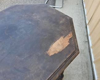 Ornate Octagonal Wood Accent Table with Turned Legs & Decorative Stretcher