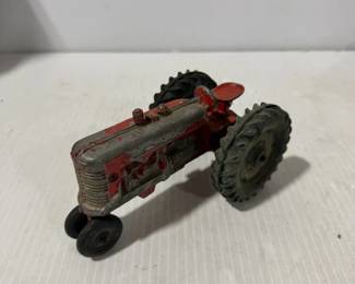 Vintage Red Die-Cast Farm Tractor Toy Narrow Front Agricultural Model