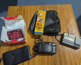Vintage To Digital Camera Lot: Kodak Tele Disc, Minolta Sightseer, & Nikon Coolpix With Extra Film