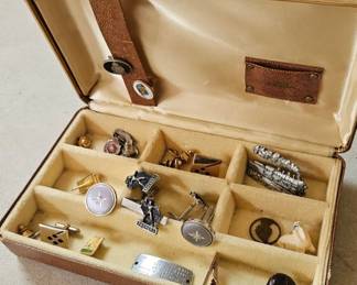 Vintage Jewelry Box with Various Cufflinks/Pins