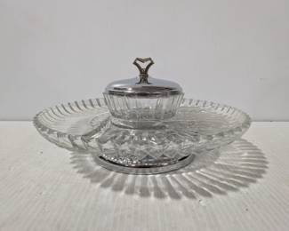 Kromex No. 598-21 Lazy Susan, Glass Lazy Susan With Metal Base & Inner Glass Dish With Metal Lid