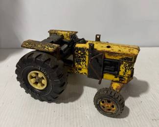 Large Yellow & Black Metal Toy Farm Tractor with Rubber Tires