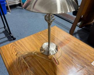 Brushed Metal Table Lamp with Dome Shade & Decorative Openwork Column