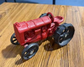 Cast Iron Red Farm Tractor Model with Black Wheels & Steering Wheel
