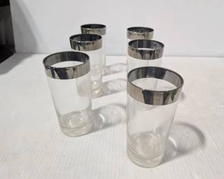 MCM Dorothy Thorpe Set 6 Platinum Rimmed Drinking Glasses, Excellent Condition