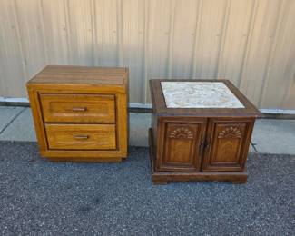 Pair of Wood End Tables 2-Drawer Nightstand & Cabinet Table with Inset Top