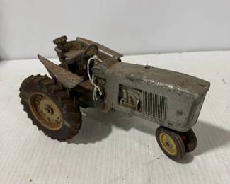 Vintage Metal Farm Tractor Toy with Dual Front Wheels & Rubber Rear Tires