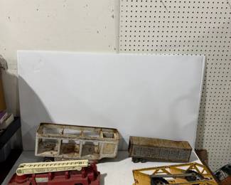 Large Toy Trailer & Fire Truck Lot Tonka Ladder Truck, Livestock & Equipment Trailers