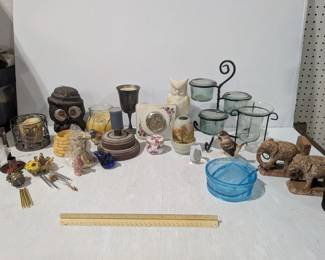 Large Candles & Decor Lot: Owls, Birds, & More Ceramics