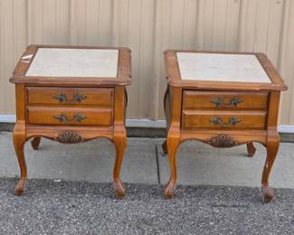 Pair of 2-Drawer Nightstands with Stone-Style Tops