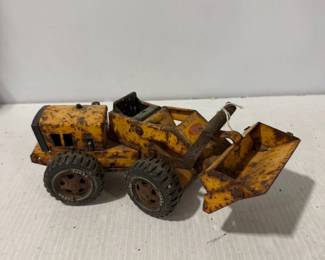 Large Yellow Metal Toy Front End Loader Construction Tractor with Rubber Tires