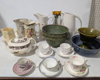 Ceramic & Pottery Bowls & Pitchers With Tea Pot & Cups