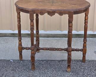 Wood Accent Table with Turned Legs & Decorative Stretcher Base