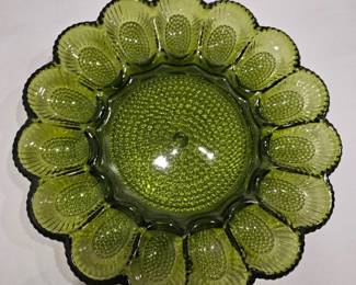 Vintage Indiana Glass Green Hobnail 15 Deviled Egg Dish Tray Plate 11.25 Inches