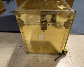 Gold Chest/Box With Latch: 20"H x 15 1/2"W x 15 1/2"D, Housewares, Umbrellas, Statuette, Hat Box