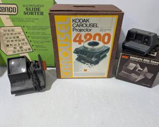Vintage Polaroid Camera, Kodak Carousel 4200 Projector, Automatic Slide Viewers & Kenco Slide Sorter