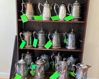 Silver Plate Large Ornate Coffee/Water Pitchers - Very Nice Collection - 16pc.,