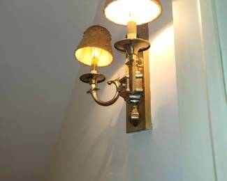 $240.00. Brass 2-Arm Candelabra Wall Sconce with Decorative Shades, Traditional