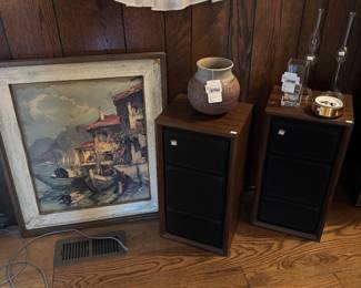 Framed Wall Art, Signed Red Clay Pottery Vase  