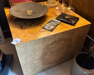 Milo Baughman Style Wood Cube Table 
