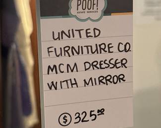 United Furniture Co MCM Dresser with Mirror 