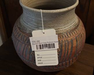 Signed Red Clay Pottery Vase 