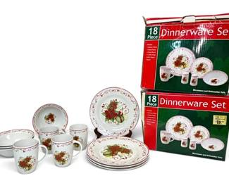 Two Piece Holiday Ceramic Dinnerware 18 Piece Sets