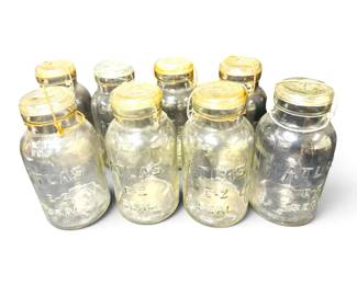 Eight Large Easy Seal Atlas Glass Jars w Lids