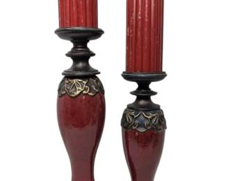 Pair Of Red  Black Candle Holders W Red Candles