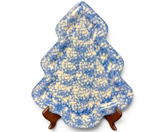 Blue Roseville Spongeware Christmas Tree