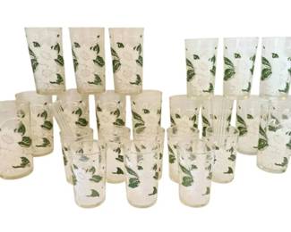 Dogwood Drinking Glasses With Clear Glass Stirrer Sticks  3 Sizes w 8 Each 24 Total