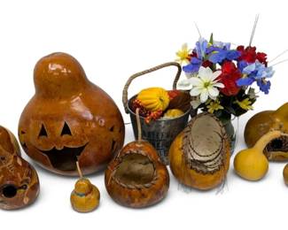 Carved Dried Gourds, Flowers  More Halloween Themed Items
